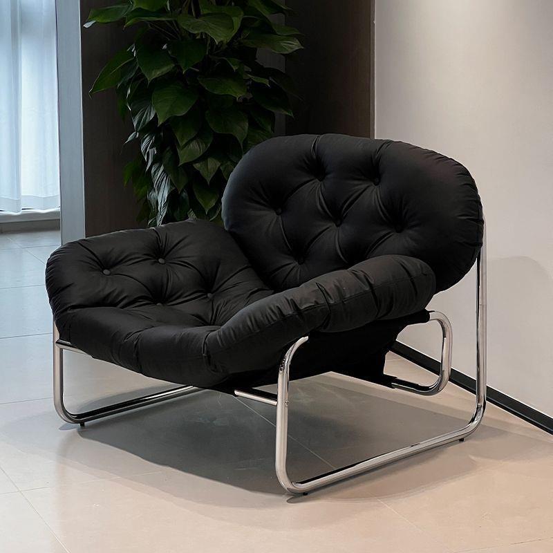 单人沙发椅北欧风客厅阳台铁艺沙发中古风纯色猫抓皮午休铁艺沙发