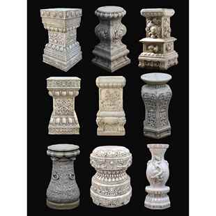 石雕汉白玉花瓶花几花架石墩须弥座花盆底座青石柱墩盆景彷古摆件