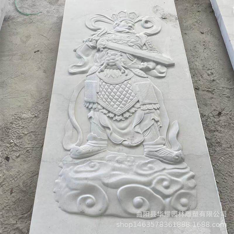 石雕汉白玉门神浮雕秦叔宝尉迟恭青石雕刻花岗岩文武财神墙壁画