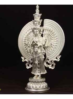 正品手音观菩萨仿古鎏金铜十一面千手千眼家居摆件古法千贴国风金