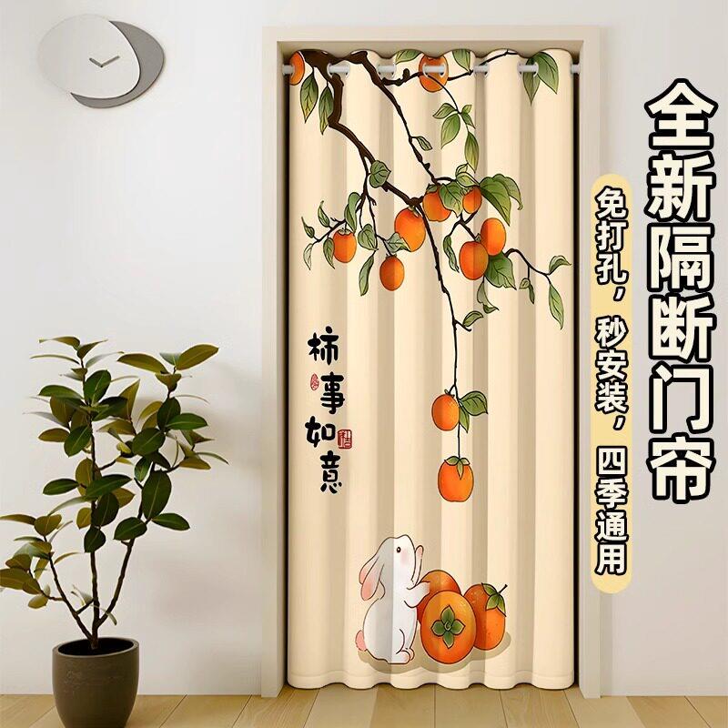 新中式门帘免打孔家用卧室化解门对门入户玄关空调挡风遮挡帘定制图片