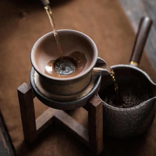 粗陶茶漏套装茶滤陶瓷自动过滤器公杯套组茶隔分茶器茶道配件