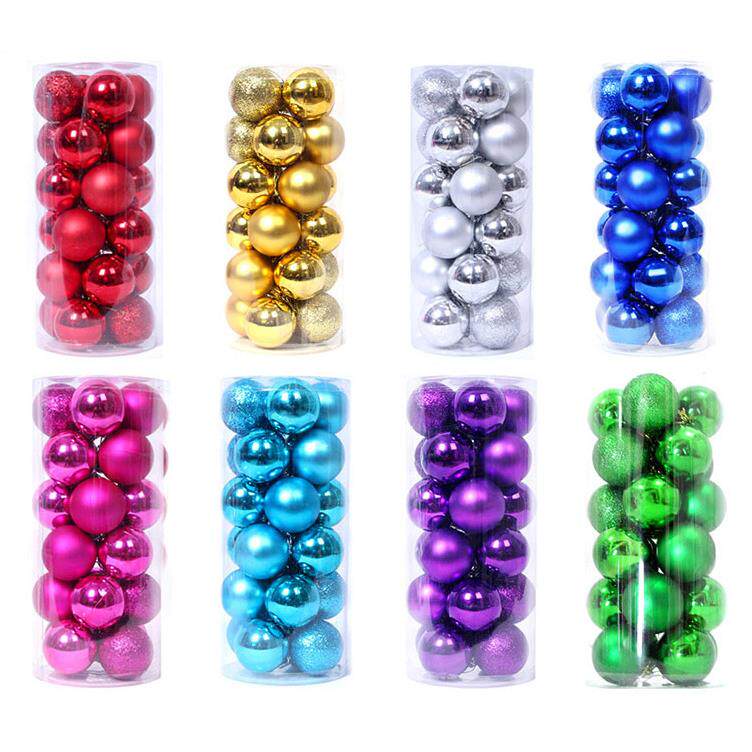 圣诞球桶装球套餐挂件橱窗场景布置亮光电镀彩吊球圣诞节树装饰品