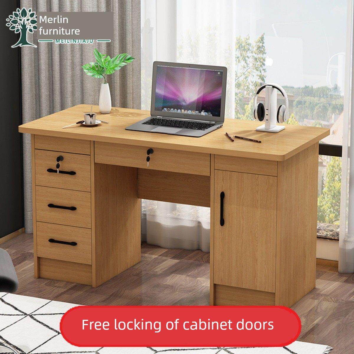 白色实木生态板写字台写字台写字台家庭带锁和抽屉办公室单电脑桌