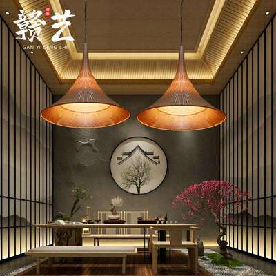 藤艺吊东南亚灯酒店大堂餐厅宿楼梯民间灯MEJ1834藤艺长大吊灯