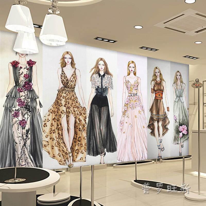 新款直销时尚服装店商场装饰壁画创意女装店背景墙纸自粘涂鸦壁纸