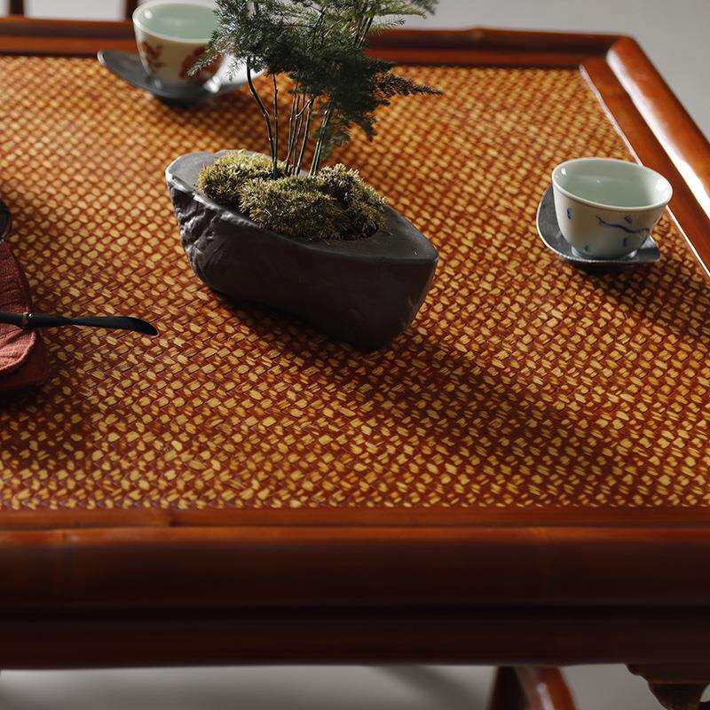 明式小茶几丨手工原竹筇竹方桌五件套中式泡茶桌仿古小方几小茶桌