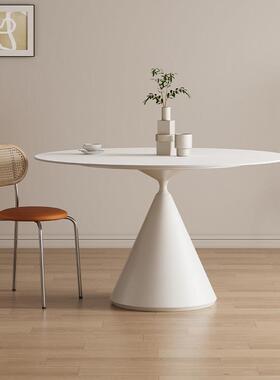 飞碟圆桌德利丰岩板餐桌椅简约内嵌转盘小户型纯白色圆形饭桌家用
