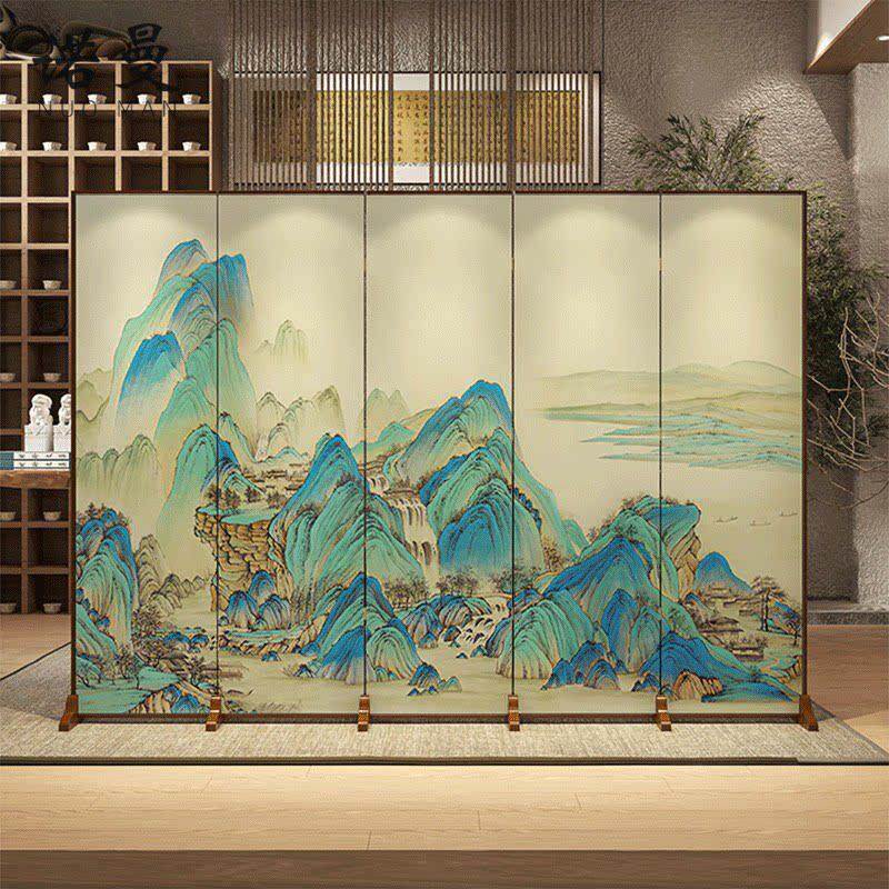 实木新中式屏风隔断饭店遮挡千里江山客厅茶室办公室折叠移动折屏