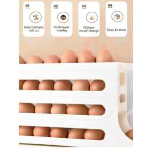 4 Kitchen Automatic Rolling Egg Organizer自动滚动鸡蛋收纳器