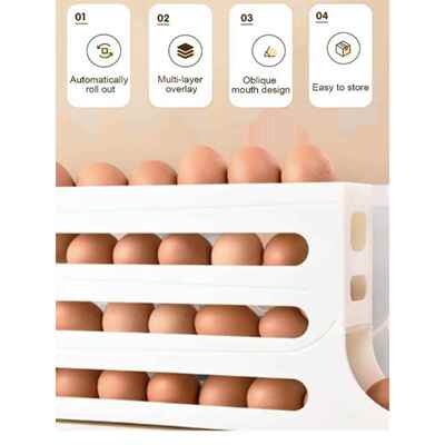 4 Kitchen Automatic Rolling Egg Organizer自动滚动鸡蛋收纳器