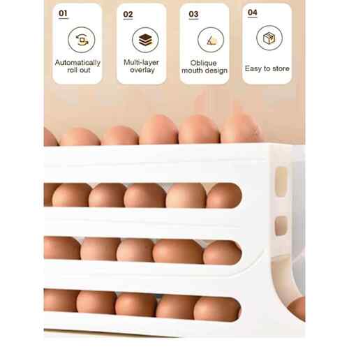 4 Kitchen Automatic Rolling Egg Organizer自动滚动鸡蛋收纳器