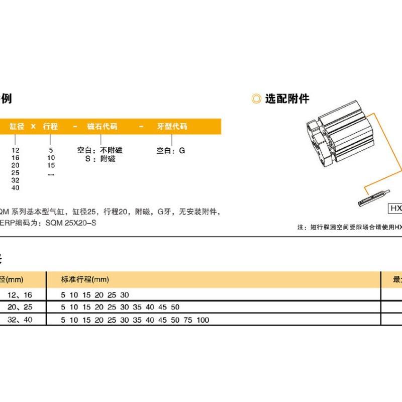 EMC亿太诺气缸SQM系列带导杆气缸12/16/20/25/32/40