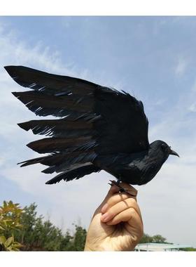 仿真羽毛乌鸦摆件万圣节假鸟装饰品摄影道具乌鸦教学模型仿真小鸟