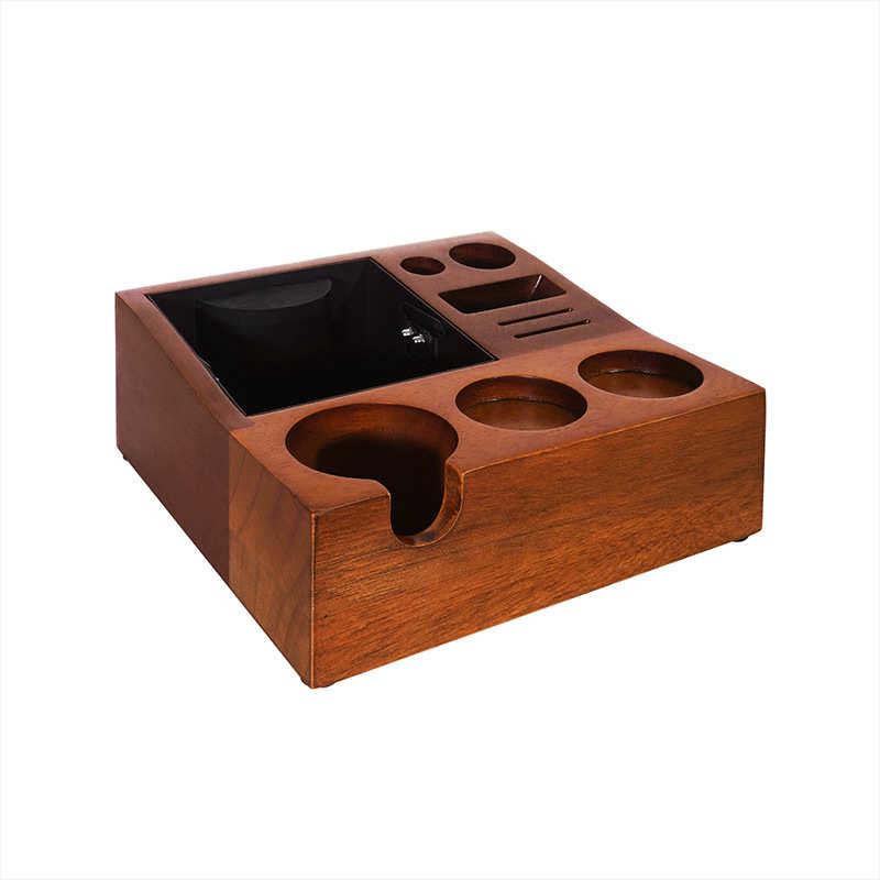 多功能咖啡手柄支架压粉座 咖啡器具收纳底座 红影木多功能敲渣盒