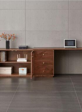 北美黑书胡桃木书桌简约樱桃QXH多功能组合写转字台柜纯实木伸缩