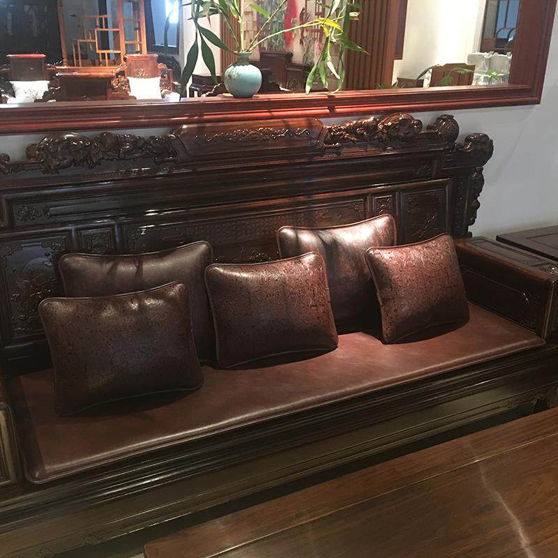 高档定制红木沙发家具组椅子皮革坐垫客季厅沙发合中式坐四防滑通