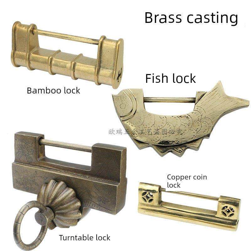 中式铜锁包老古董杂项老锁具彷古纯铜锁古玩大门挂锁铸铜鱼形铜锁