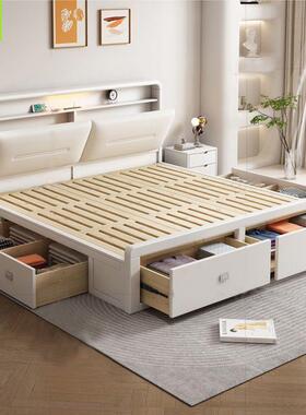 双人床室北欧实床木主卧XTY气软压床现代简约靠储物卧带抽屉