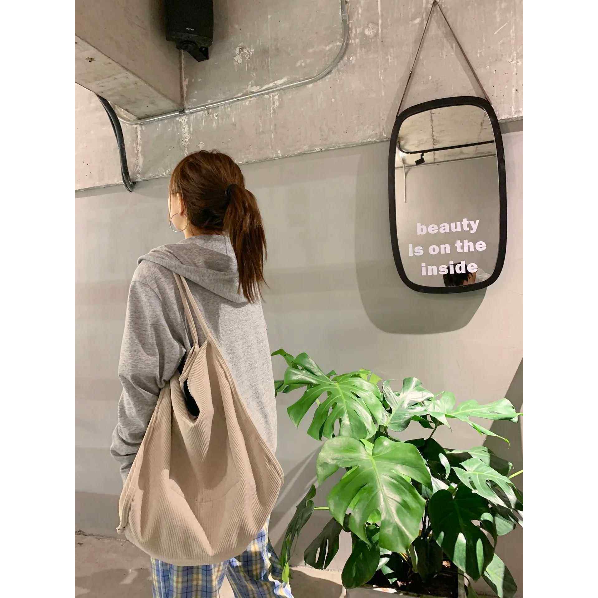 Large Corduroy Shoulder Shopper Bag for Women 2023 Cotton Cl