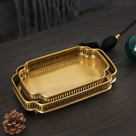 欧式家居饰品印度进口黄铜奢华收纳托盘，简约茶几装饰盘摆件铜制品