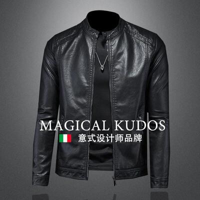 【MK专柜】MAGICAL KUDOS~机车皮衣立领简约皮夹克休闲短款外套