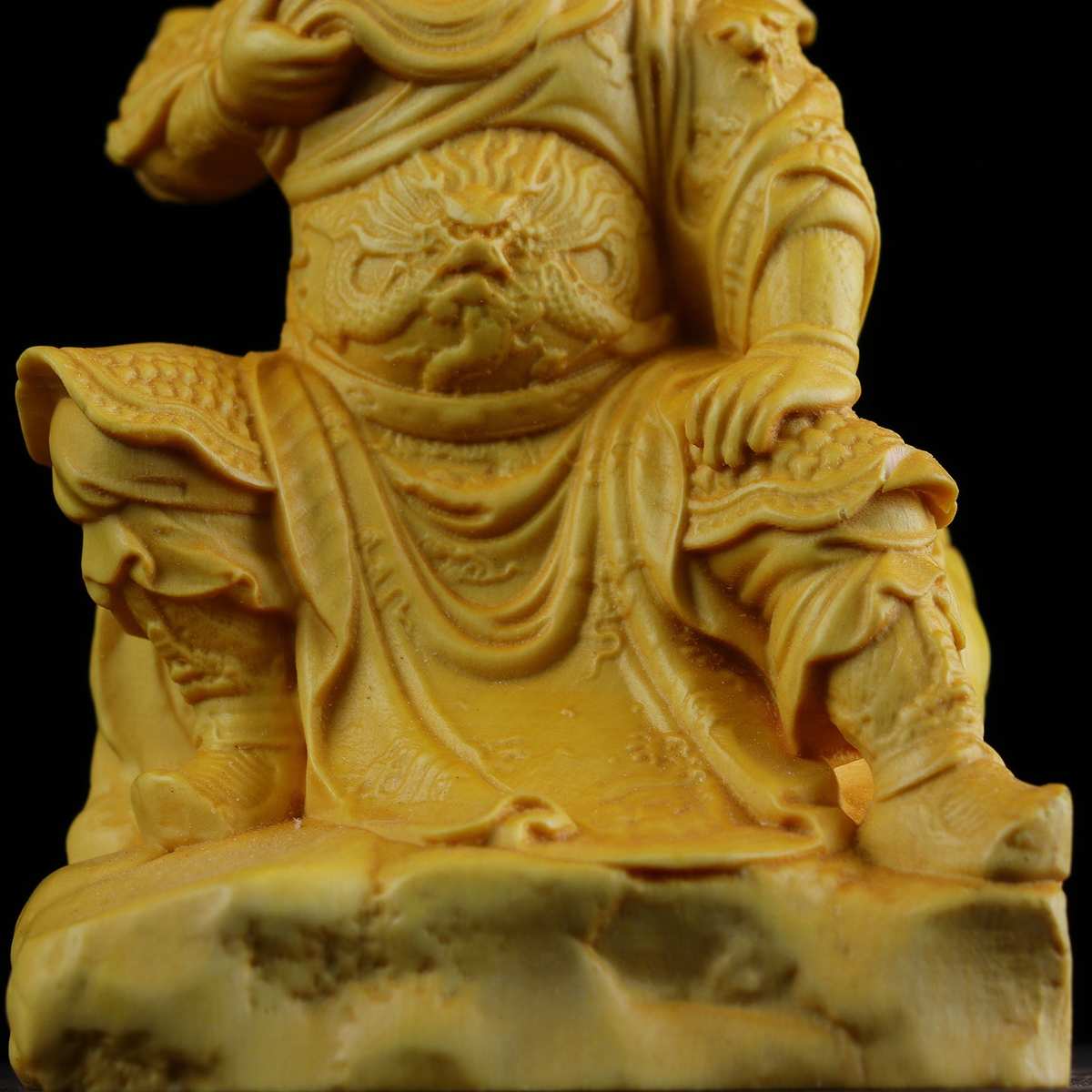 黄杨木雕坐关公人物车摆件 家居办公装饰武财神忠义关二爷工艺品