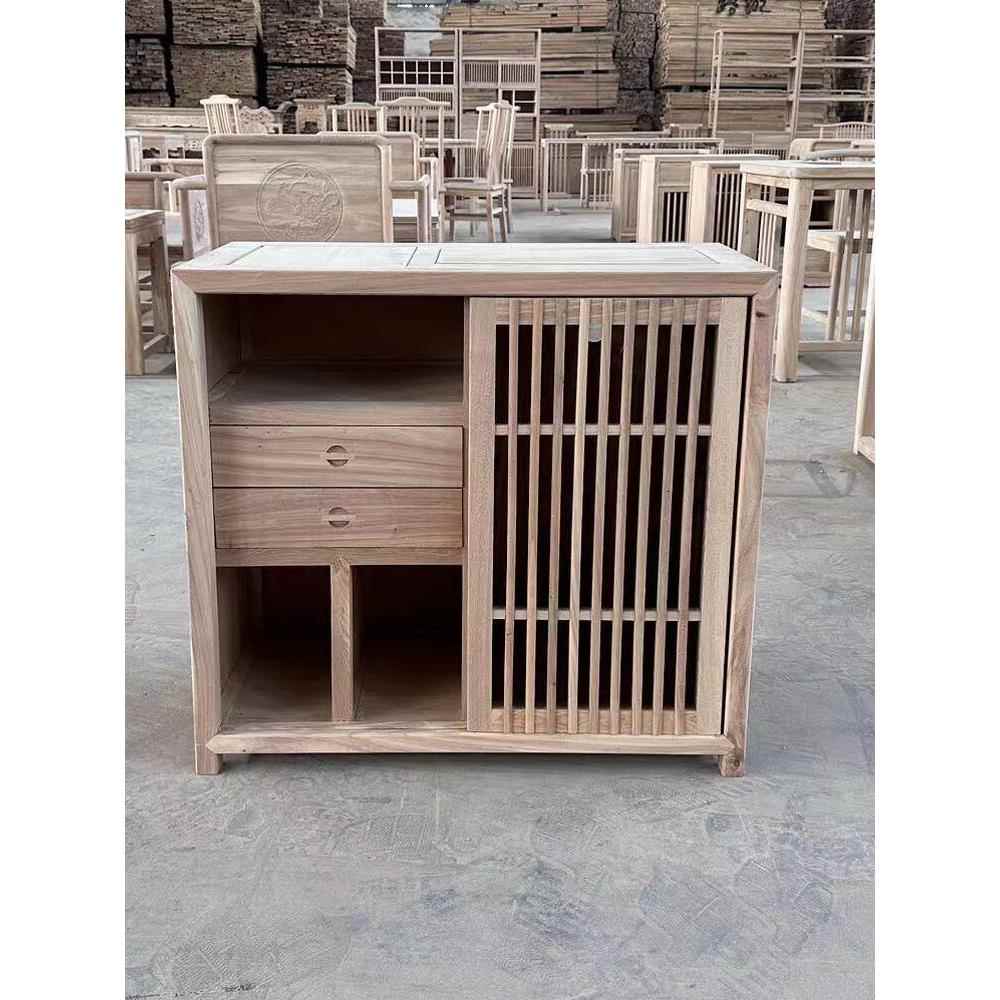 北榆木新中式茶水柜餐边柜简约储物柜办公室茶台置物柜白坯实木图片