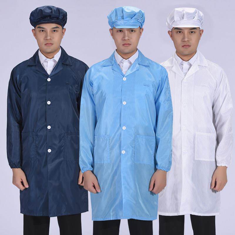 带帽防静电服男防尘蓝白大褂工作服电子洁净服食品服无尘劳保大褂