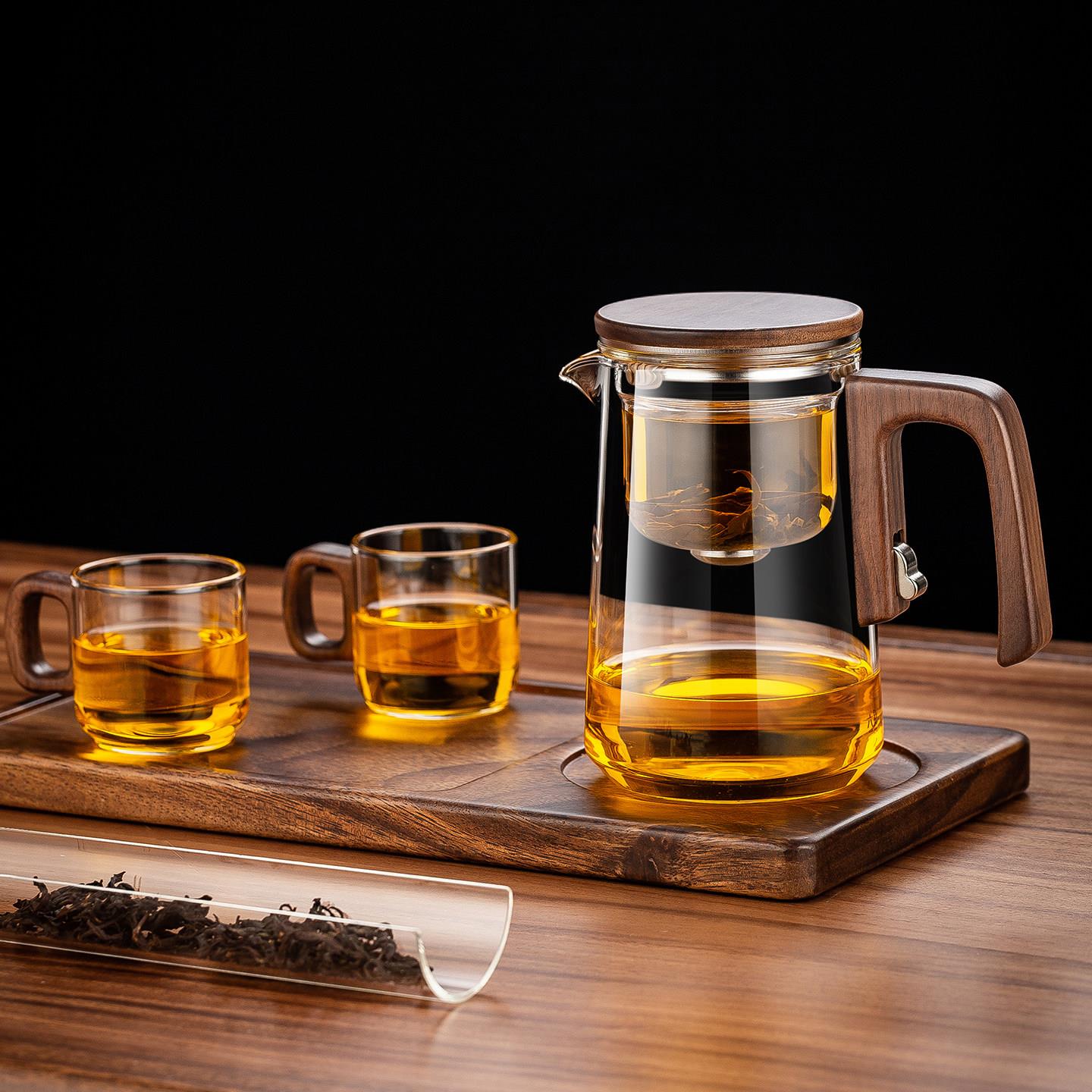 胡桃木把飘逸杯泡茶壶茶水分离杯子2025新款无杆磁吸一键下水茶具