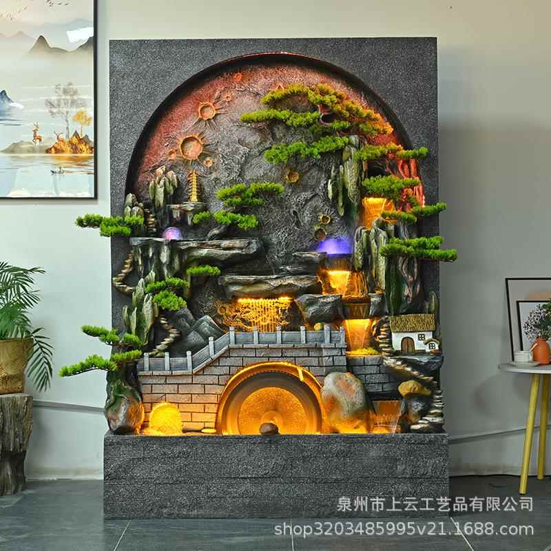 大假山水喷泉摆件家居玄关鱼缸循墙环水幕墙装饰办公室流屏风MZY