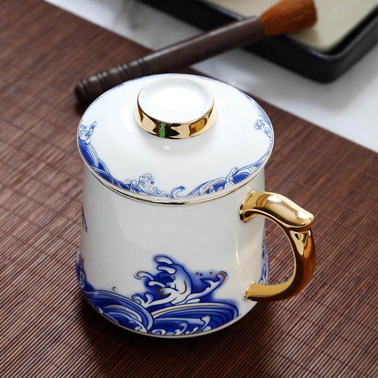 唐山骨瓷茶漏杯周年庆随手礼品印制创意陶瓷带盖办公茶水杯