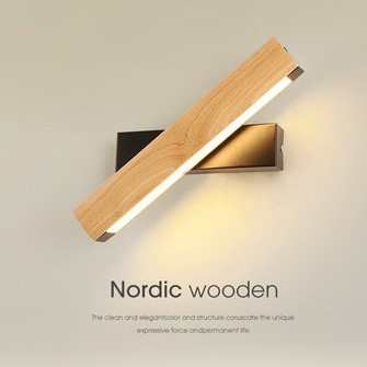 北欧卧室床头灯北欧过道现代简约原木壁灯创意书房旋转LED阅读灯