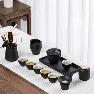 茶具logo 泡茶喝茶茶壶黑陶瓷单壶功夫茶具家用复古手抓壶粗陶日式