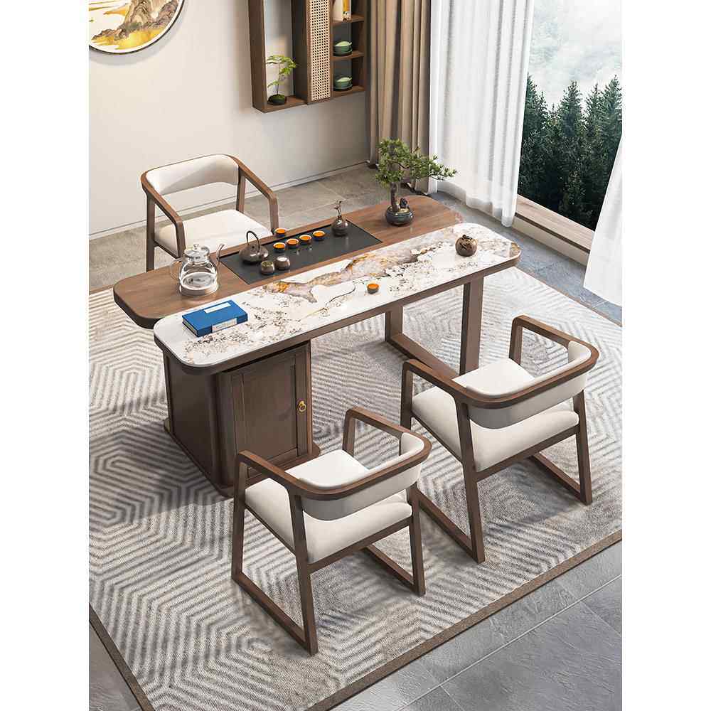 小户型茶台烧水壶一体嵌入式新中式实木家用精致阳台茶桌椅组合