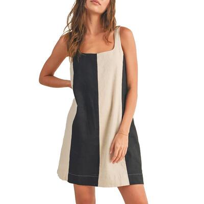 Hixiaohe Women's Cotton Dress Summer/Fall Color-Blocked