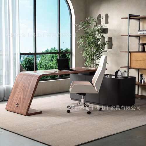 中古风实木茶桌椅组合高级感书房书桌极简L型复古办公桌茶桌一体