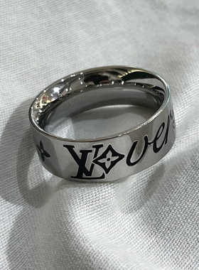 [98新]LOUIS VUITTON路易威登 原创设计金属珐琅戒指男款银色