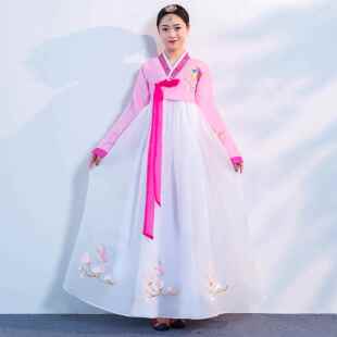 新款新款韩女韩国刺服绣花婚庆礼朝鲜民族服上衣裙套长装演出舞蹈