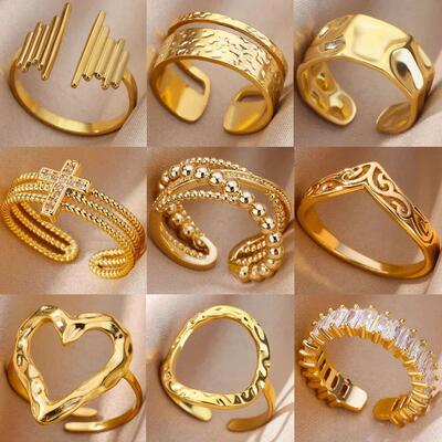 Stainless Steel Rings for Women Aesthetic Heart Gold Color W