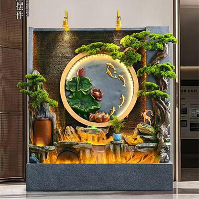 假山水缸流水摆件落幕地流水墙水墙屏风WAI水景庭院酒鱼店大堂风