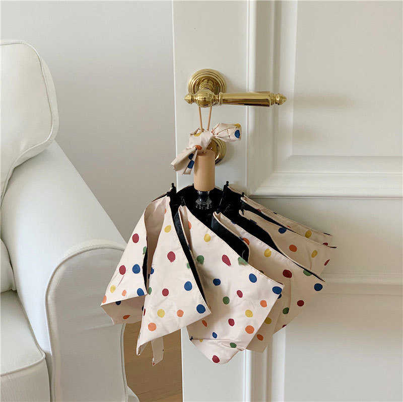 雨伞夏季黑胶防晒伞可爱彩色波点防风防紫外线晴雨两用便携折叠伞