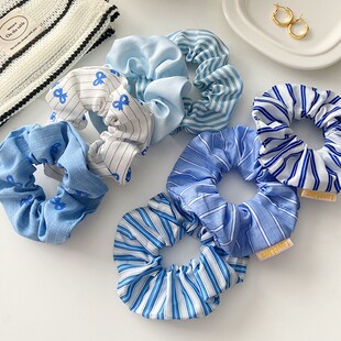 小清新蓝色波点蝴蝶结发圈女韩系扎马尾大肠发绳温柔气质丸子头绳