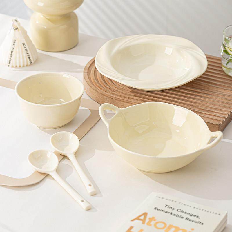 奶油风盘子碗碟套装家用2人情侣碗盘一人食餐具可爱个人专用碗筷