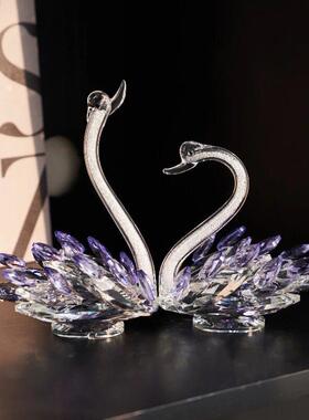 K9水晶天鹅玄关电视柜酒柜家居装饰摆件一对轻奢高档新婚结婚礼物