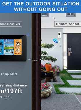 万7黑色彩QUD屏天气预报钟室内外温湿度计挂钟电子钟年历闹气象钟