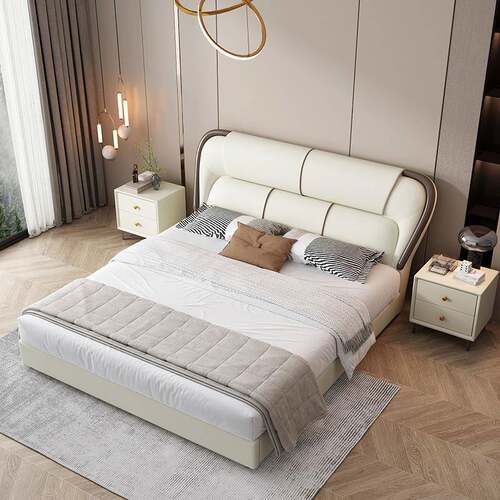 W皮床.F77S696H现代人简约18*2m双大床科技布床主卧大气婚7床轻奢