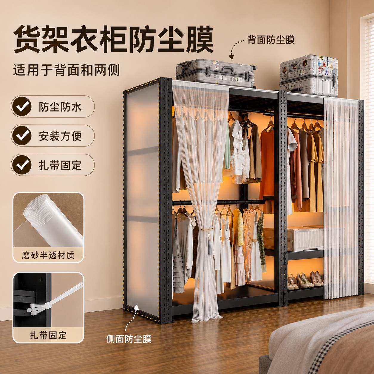 货架衣柜防尘挡板书架PP板背板遮挡帘防潮加厚置物架防尘膜防尘帘