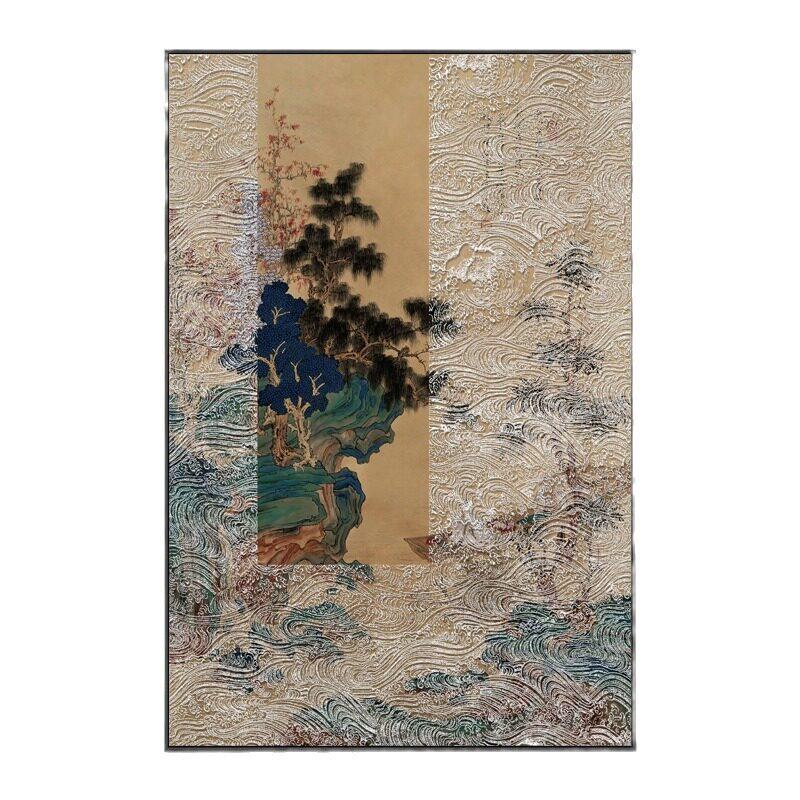 入户玄关档山水肌理挂画酒店客餐厅别墅新中式浮雕轻奢装饰壁画