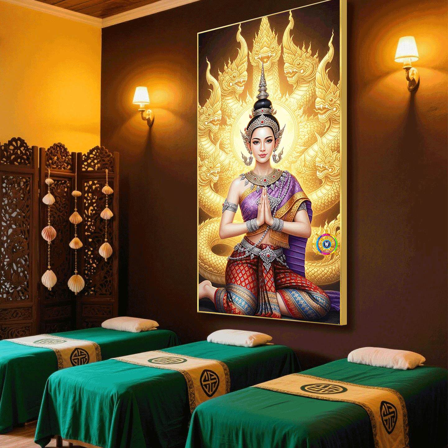 泰式水疗按摩健康中心挂画东南亚风格泰式佛像美女装饰画大象孔雀